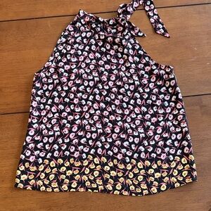 Ann Taylor Black and Coral Floral Top